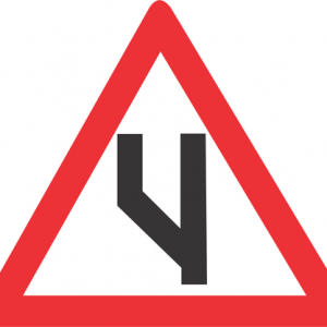 BEGINNING OF DUAL ROADWAY (TO LEFT) ROAD SIGN (W119)